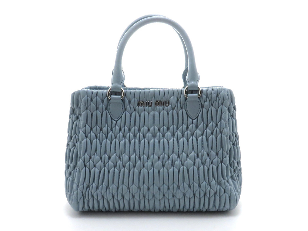 Miu Miu Crystal Croque Nappa Leather Handbag Sky Blue